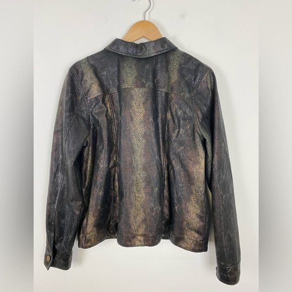 Erin London Faux Snakeskin Button Down Soft Jacket, Size XL, Black Reptile Prin - Picture 2 of 7